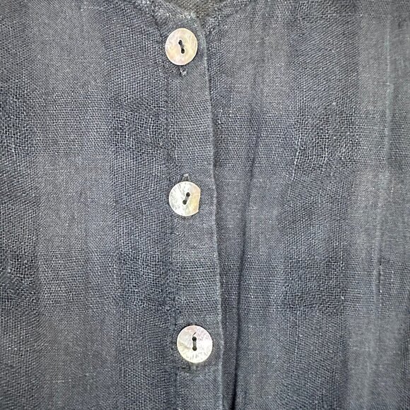 Flax Navy Linen Weave Lagenlook Button-Down Lightweight Tunic Top - 3G (24-26) - Picture 4 of 9